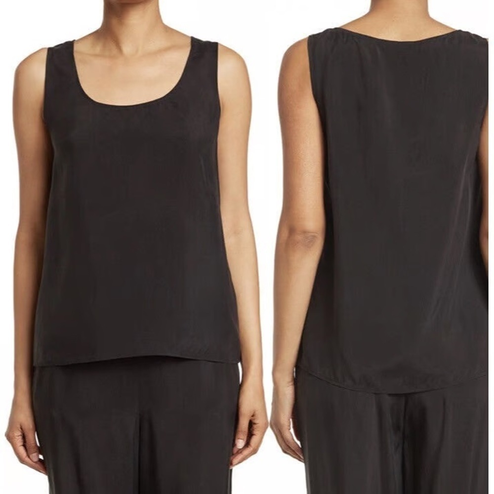 St. John Sandwashed Woven Scoop Neck Tank cupro top black elevated basics
